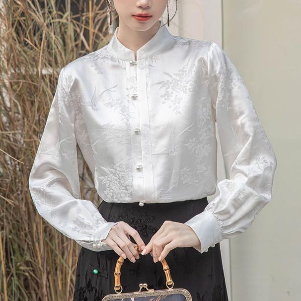Horsehair Skirt Paired With A Long-sleeved New Chinese-style Traditional Shirt, Ancient-style Hanfu Blouse, Women's_ecoleips.com