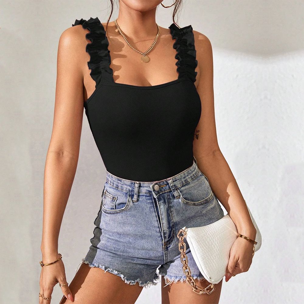 Voya Women's New Knitted Camisole Top, Solid Color, Sexy Interior And Exterior, Sleeveless Jumpsuit_ecoleips.com
