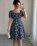 Summer Floral Print Stretch Dress – Square Neck, Puff Sleeves, A-Line Fit, Polyester Elegance (S-Xxl)_ecoleips.com