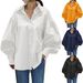 Women's Clothing Casual Shirts Casual Lantern Sleeve Lapel Tops Retro Solid Color Tops Women Office Ladies Shirts_ecoleips.com
