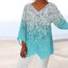 Summer Oversized Women's Tee With Casual Loose Fit, Irregular Print Design, Long Sleeves, V-Neck Top_ecoleips.com