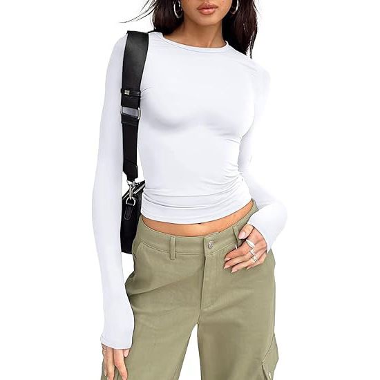 Women's Top Autumn Bottoming Shirt Women's High-end Sense Round Neck Long-sleeved Pullover Slim-fitting Navel_ecoleips.com