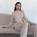 Autumn Winter Russian Sleeve Loose Casual Long Pants Sweater Set For Women With Slit_ecoleips.com
