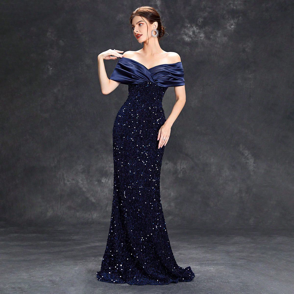 Women's one-shoulder evening dress slim fishtail sexy temperament Christmas party dress for women spring_ecoleips.com