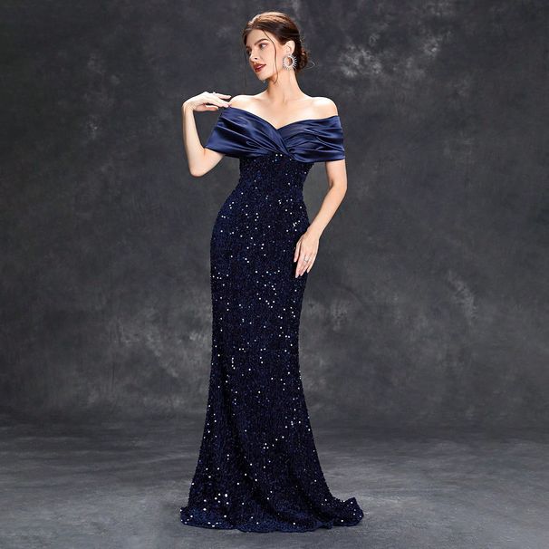 Women's one-shoulder evening dress slim fishtail sexy temperament Christmas party dress for women spring_ecoleips.com