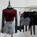 Two Piece Suit Fur Sequined Camisole + Long Sleeved Half High Collar Perspective Mesh T Shirt Top_ecoleips.com