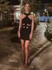 Fashion Solid Hollow Out Mini Dress For Women Halter Sleeveless Female Slim Short Dresses 202 Summer New Party Lady Robes Street_ecoleips.com