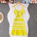 Women's Clothing Summer New Striped Knitted Dress Female Slim Sleeveless Backless Sexy Suspender Skirt_ecoleips.com