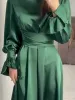 Tossy Ruffled Bandage Elegant Maxi Dress For Women Patchwork Slim Lace-Up Solid Vintage Evening Partywear Ladies Long Dress 2024_ecoleips.com