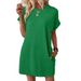 Summer New Loose Crew Neck Pocket Solid Color Short Sleeve Dress For Women_ecoleips.com