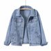 Women's Clothing Retro Blue Denim Loose Vintage Blue Denim Jacket - Relaxed Fit Korean Style Oversized Coat With Distressed Details For Men & Women_ecoleips.com