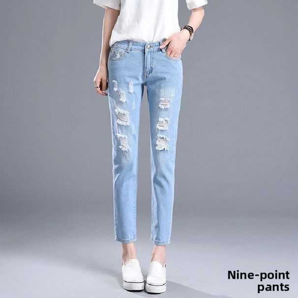 2026 Spring/Summer Women's Ripped Jeans, Nine-Quarter Loose Slim Fit Harem Elastic Waistband, BF9-Quarter Pants, Trendy_ecoleips.com