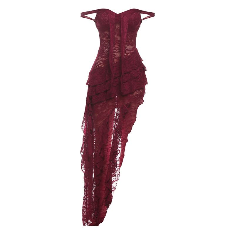 Sensual Lace Bustier Bodycon Dress With Tie-Waist & Cut-Out Details For Women, Elegant Hollow-Out Midi Cocktail Party Dress_ecoleips.com