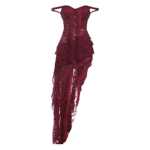 Sensual Lace Bustier Bodycon Dress With Tie-Waist & Cut-Out Details For Women, Elegant Hollow-Out Midi Cocktail Party Dress_ecoleips.com
