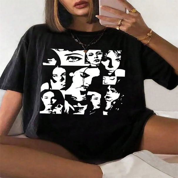 Beside a beautiful simple face Printing tees Cotton Women T-Shirts Casual Soft Short Sleeve Topsss Loose Comfortable Street._ecoleips.com
