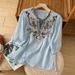 Women's Embroidered Cotton Linen Blend Pullover Loose Fit Casual Summer Shirt Retro Ethnic Literary Style Heavy Duty Top_ecoleips.com