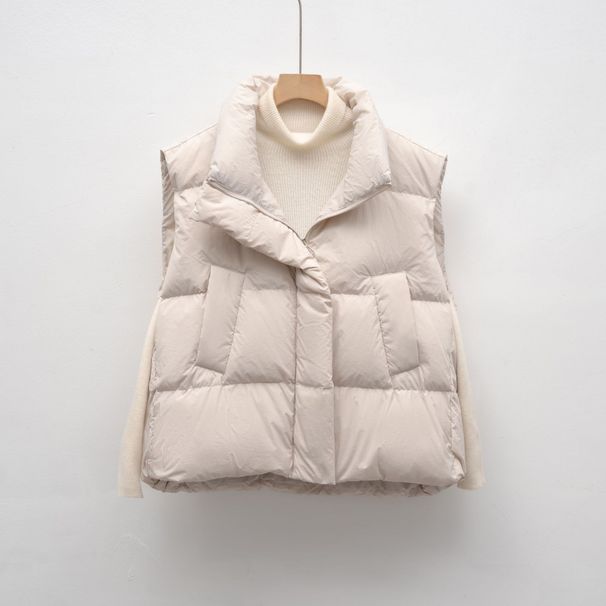 Pinghu Chixin Simple Casual Stand Collar Puffer Down Women New Autumn Winter Short Loose Vest_ecoleips.com