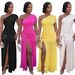 Sleeveless Asymmetric Neckline Bodycon Slit Dress – Sexy Slim Fit Summer Dress For Women (Black/Rose/Yellow/White, S-XXL)_ecoleips.com
