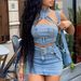 NY8163 Washed Stretch Denim Skirt Set Halter Neck Zipper Casual European And American Style Women's Clothing_ecoleips.com