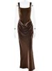 JULISSA MO Patchwork Satin Sexy Sleeveless Women Maxi Dress Coffee Spaghetti Strap High Waist Dress Slim Elegant Party Clubwear_ecoleips.com