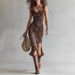 2026 Cross-Border Foreign Trade Women's Vintage Leopard Print Midi Dress With Slit Hem_ecoleips.com