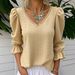 2026 Spring New Cross-Border European And American V-Neck Hollow Casual Mid-Sleeve Blouse Women's Shirt_ecoleips.com