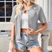 Women's Clothing Summer Short Sleeved Cardigan Short Button Round Neck Sweater_ecoleips.com