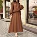 Women's Clothing Muslim Style Puff Sleeve Loose Top Big Swing Skirt_ecoleips.com