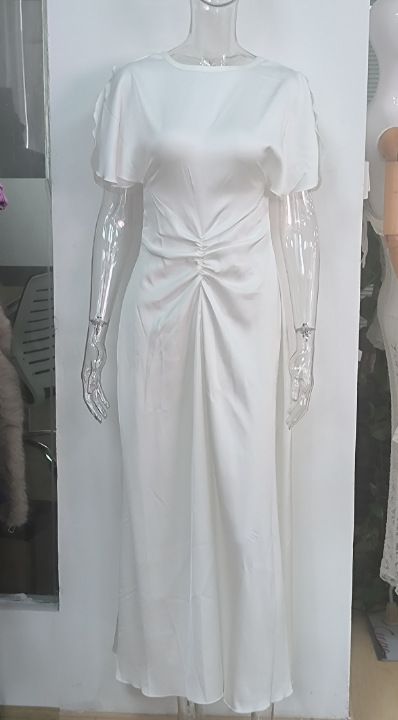 French Style Puff Sleeve Maxi Dress With Back Cutout Shirred Design Elegant Evening Party Formal Long Dress_ecoleips.com