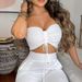 Women's Clothing Elegant Solid Color Waist Revealing Slim Fitting Lace Up Tube Top Wide Leg Trousers Suit_ecoleips.com