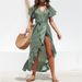 Sexy V Neck High Waisted Chiffon Print Dress European And American Style Irregular Tie Waist Spring Sale 2024_ecoleips.com