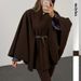 Women's Winter Elegant Style Solid Color Waist Cinching Woolen Cape Coat Mid Length European American_ecoleips.com