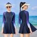 Aria Basics Women's Long Sleeve Sun Protection Sports Conservative 2025 New One-Piece Surf Swimsuit Gradient Color Plus Size Diving_ecoleips.com