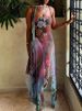 Fashion Floral Print Ruffles Irregular Long Dress Women Spring Slash Neck Hollow Slim Party Dress Summer Sleeveless Straps Dress_ecoleips.com