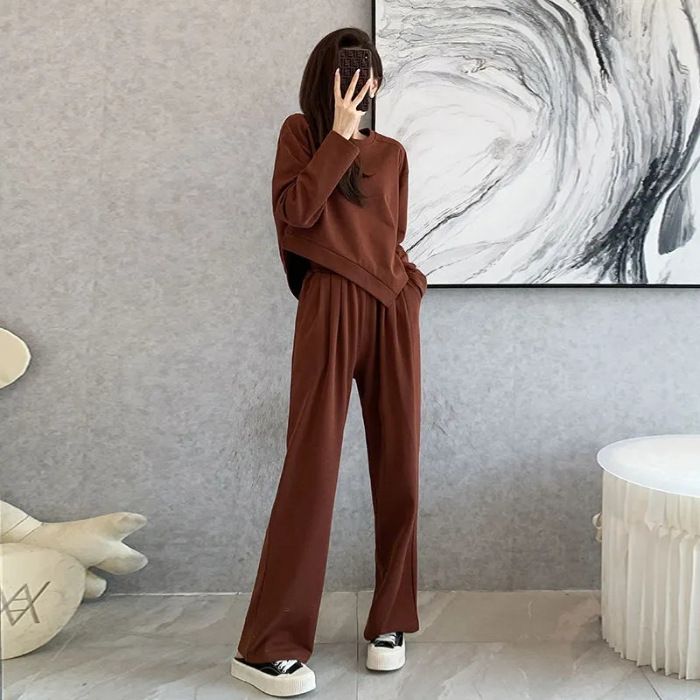 Women's Clothing New Leisure Temperament Fashion Suit Lazy Style Retro Loose Slim Sweater Sweatpants Two Piece Suit Female Trend_ecoleips.com