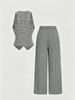 Commuter Style Women's Suit Is Thin And Fashionable, Thousand Bird Grid Sleeveless Vest High Waist Wide Leg Pants, Daily Workplace Leisure_ecoleips.com