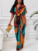Women's Geometric Print Jumpsuit Batwing Sleeves Tie Waist European American Style Best Selling Item Amazon 2025_ecoleips.com