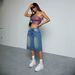 Women’s Premium Washed Straight Leg Denim Shorts – High Waist Loose Fit Casual Mid-Length Summer Shorts_ecoleips.com