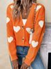 Women's Clothing Long Sleeve Cardigan With Heart Pattern, Knitted Open Front Sweater, Casual V-Neck Fall Pullover (Pink, Grass Green, Orange Red)_ecoleips.com