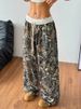 Women's Clothing Spring And Autumn New Branch Pattern Printed Casual Pants Fashionable Wide Leg Mopping Versatile Long Pants_ecoleips.com