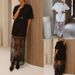 New Casual Lazy Short-sleeved T-shirt Skirt Fashion Temperament Lace Splicing Perspective Hem Foreign Style And Floor Skirt_ecoleips.com