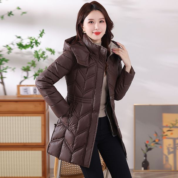 Women’s Lightweight Hooded Padded Coat – Mid-Length Slim-Fit Winter Jacket With Down Cotton Fill, Plus Size Friendly_ecoleips.com