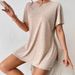 Women's Casual Batwing Sleeve Top And 3/4 Shorts Set Solid Color Loose Fit Summer Two-Piece Outfit for Home And Street Style_ecoleips.com