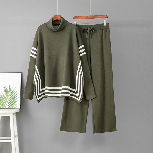 Women's High Neck Striped Cape And Wide Leg Pants Two Piece Set Casual Loose Fashion Suit European And American Style_ecoleips.com