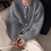 Women's Faux Mink Knit Cardigan – Oversized Soft Winter Coatigan, Lightweight Polyester Blend, Minimalist Round Neck Open Front, Pastel Color Palette_ecoleips.com
