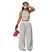 Retro Animal Print Halter Neck Cami With Wide-Leg Pants Set, Comfortable Loungewear For Women, Two-Piece Outfit For Casual Style_ecoleips.com