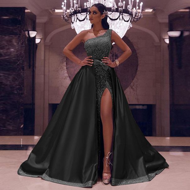 Women's Clothing New One Shoulder Floor Length Dress Evening Dress Long Skirt_ecoleips.com