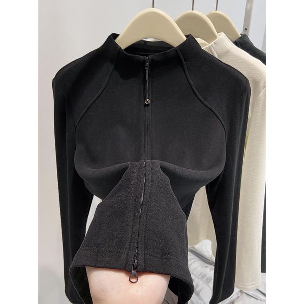 Women's Semi-High Neck Fleece Zip-Up Sweatshirt – Autumn Slim Fit Pullover With Dual Zippers (Purple/Charcoal/Black/Coffee/Beige, S-XL)_ecoleips.com
