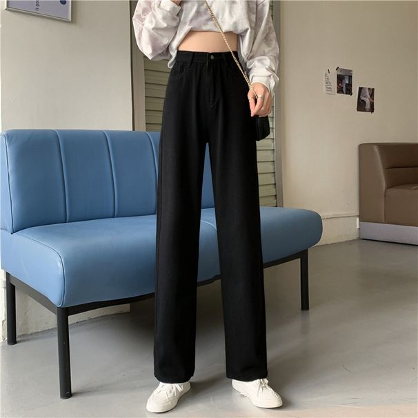 2024 New Autumn Women's Jeans Straight Wide-Leg High Waist Loose Slimming Workwear Petite Long Pants_ecoleips.com