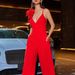 Women's Clothing Fashion Temperament Jumpsuit Three Dimensional Flower Deep V Suspender Jumpsuit_ecoleips.com